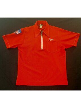 Vintage Bowling Shirt K&M Sales Allentown PA 1970s Bob Polyester Medium Red USA